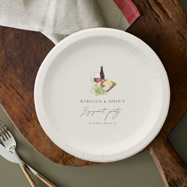 Elegant Charcuterie Wine & Cheese Engagement Party Paper Plate (Creator Uploaded)