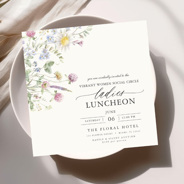 Elegant Charity Lunch Floral Wildflowers Invitation (Creator Uploaded)