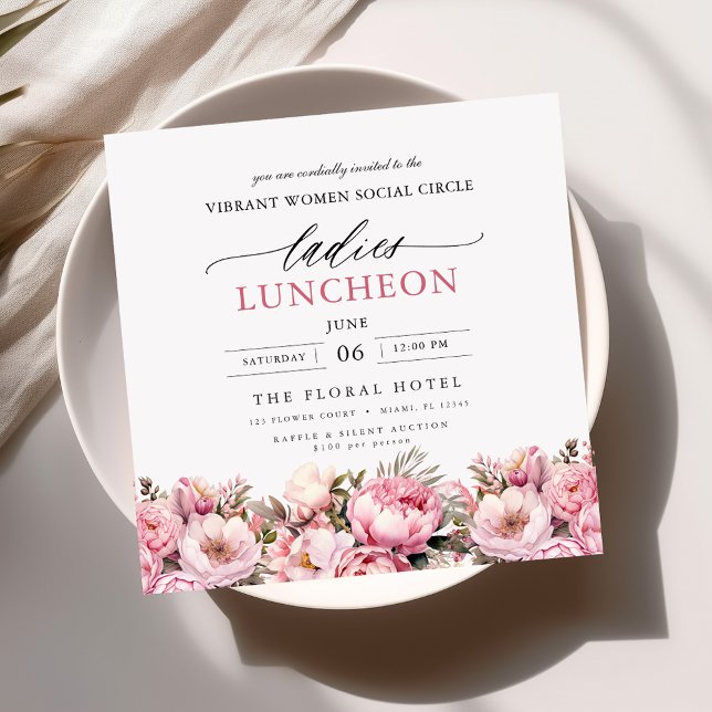 Elegant Charity Lunch Watercolor Floral Invitation (Creator Uploaded)