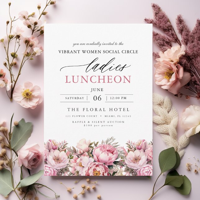 Elegant Charity Lunch Watercolor Floral Invitation (Creator Uploaded)