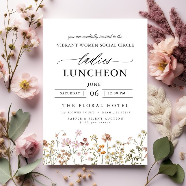 Elegant Charity Lunch Watercolor Wildflower Invitation (Creator Uploaded)
