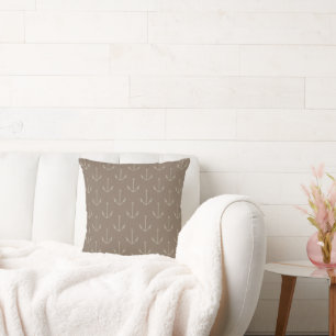 Elegant Charleston Grey and Cream Nautical Anchor Cushion
