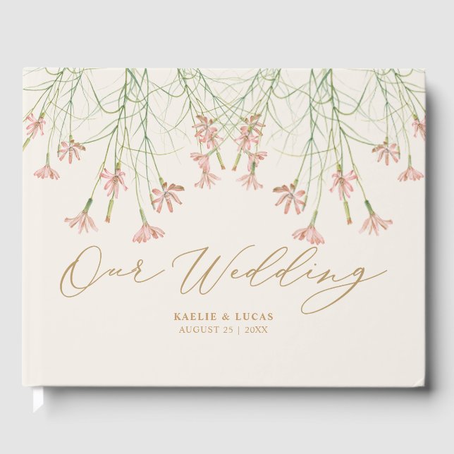 Elegant Charm Creamy Wild Flower Wedding  Guest Book (Front)