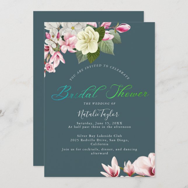 Elegant Charm Dark Sage Bridal Shower Invitations (Front/Back)