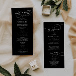 Elegant Charm Flat Dark Black Wedding Program Programme<br><div class="desc">This elegant charm flat dark black wedding program is perfect for a simple wedding. The modern minimalist design features timeless romantic calligraphy on a sophisticated dark black background with bohemian fairytale style. Personalise your wedding program template with the names of the couple, the wedding date and location, thank you message,...</div>