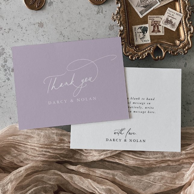 Elegant Charm Flat Purple Wedding Thank You Cards (Creator Uploaded)
