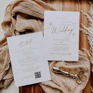 Elegant Charm Gold Wedding Invitations with RSVP