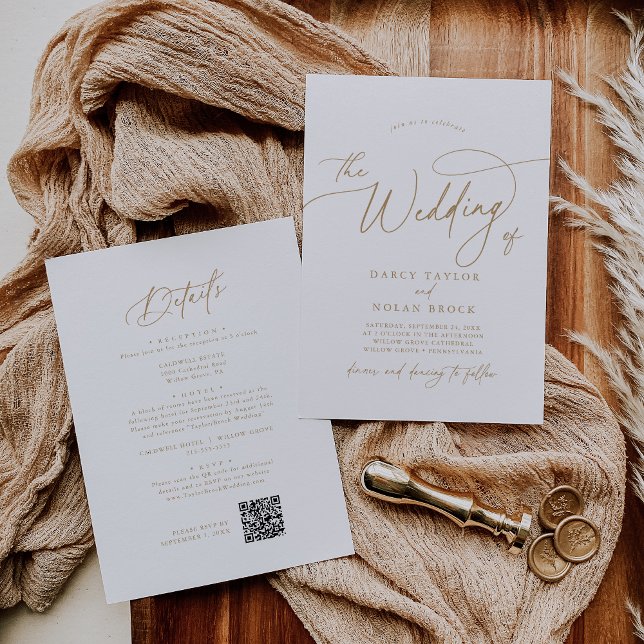Elegant Charm Gold Wedding Invitations with RSVP (Elegant Charm Gold Wedding Invitations with RSVP)