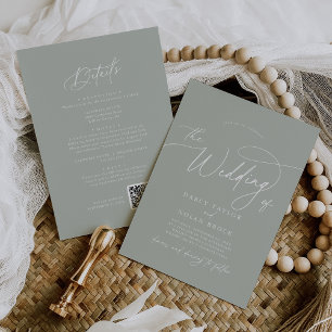 Elegant Charm Green Wedding Invitations with RSVP