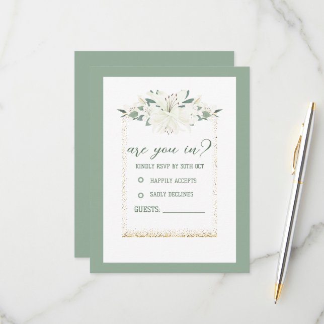 Elegant Charm Green Wildflower Wedding RSVP Card (Front/Back In Situ)