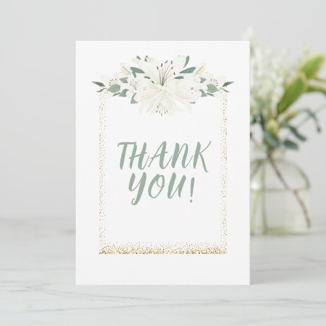Elegant Charm Green Wildflower Wedding Thank You Card (Standing Front)
