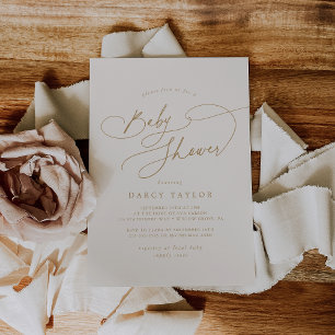 Elegant Charm Ivory Gold Baby Shower Invitations