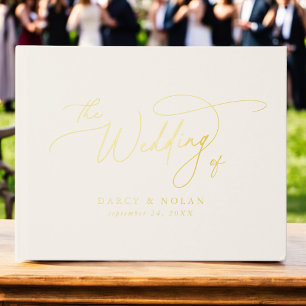 Elegant Charm Ivory Gold Foil Wedding Guest Book