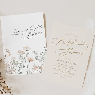 Elegant Charm Ivory Gold Wildflower Bridal Shower Invitation