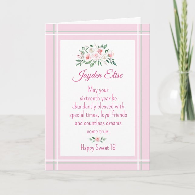 Elegant Charm. Personalised Sweet 16 birthday card (Front)