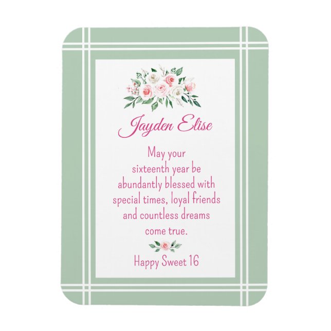 Elegant Charm. Personalised Sweet 16 card magnet (Vertical)