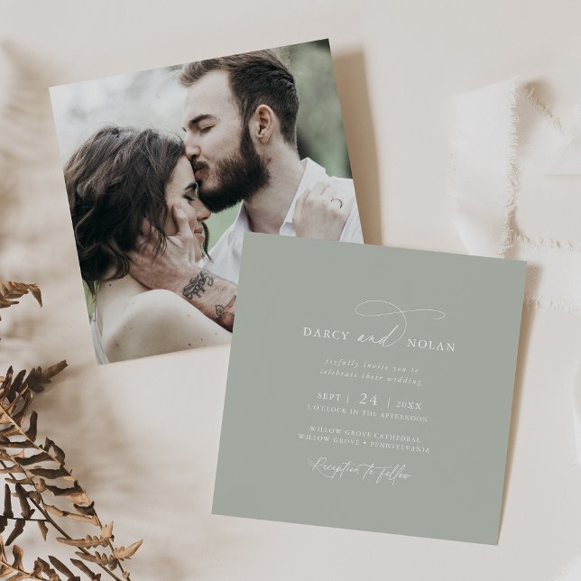 Elegant Charm Photo Sage Green Wedding Invitations (Elegant Charm Photo Sage Green Wedding Invitations)