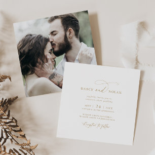 Elegant Charm Photo White Gold Wedding Invitations