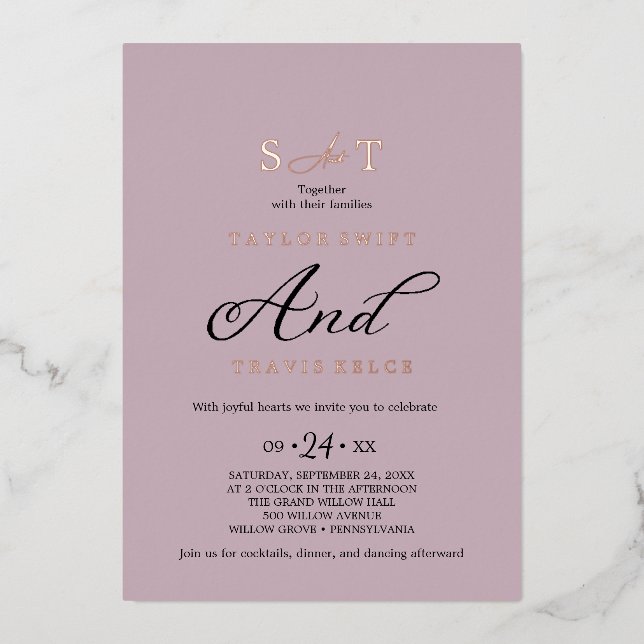Elegant Charm Pink & Rose Gold Foil Wedding  (Front)