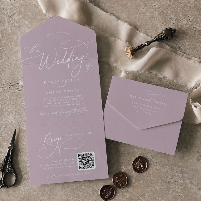 Elegant Charm QR Code Lilac Pink Wedding All In One Invitation (Elegant Charm QR Code Lilac Pink Wedding All In One Invitation)
