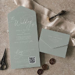 Elegant Charm QR Code Sage Green Wedding All In One Invitation<br><div class="desc">This elegant charm QR code sage green wedding all in one invitation is perfect for a simple wedding. The modern minimalist design features timeless pastel sage green and romantic calligraphy with bohemian fairytale style. Include a QR code for your guests to RSVP online. Hand write your guest addresses on the...</div>