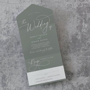 Elegant Charm RSVP Dark Sage Wedding All In One Invitation