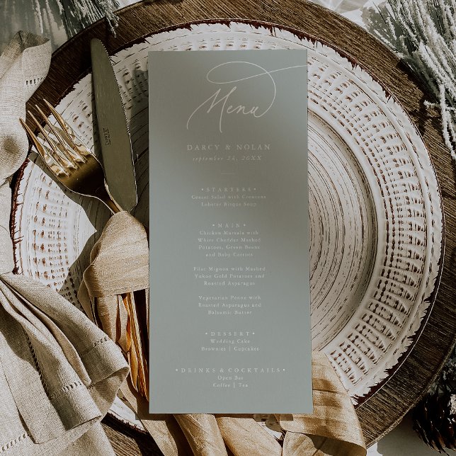 Elegant Charm Sage Green Wedding Menu Cards (Creator Uploaded)