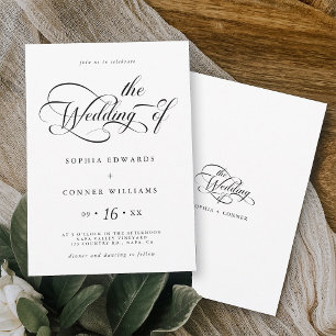 Elegant Charm Script Wedding Black and White Invitation