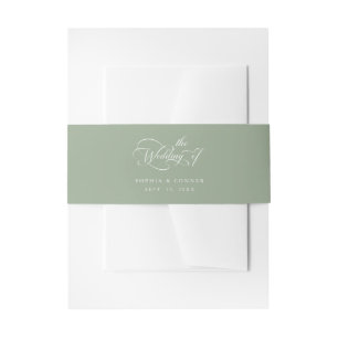 Elegant Charm Script Wedding Sage Green Invitation Belly Band
