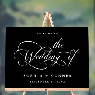 Elegant Charm Script Wedding Welcome Black Acrylic Sign