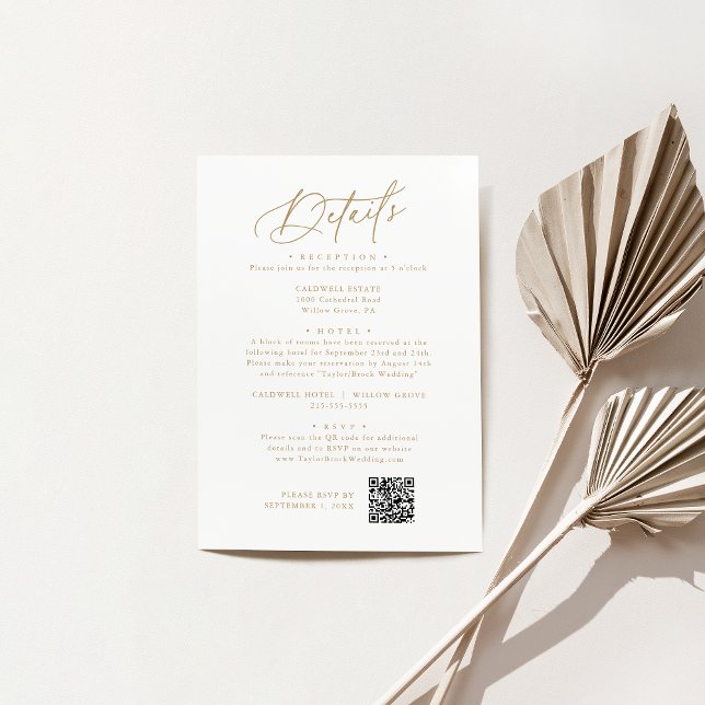 Elegant Charm White and Gold Wedding Details Card (Elegant Charm White and Gold Wedding Details Card)