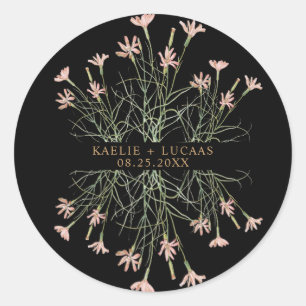 Elegant Charm Wild Flower Black & Gold Wedding Classic Round Sticker
