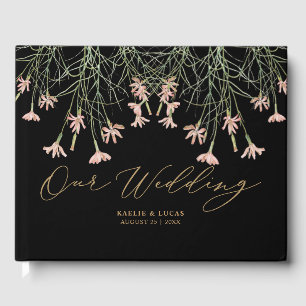 Elegant Charm Wild Flower Black & Gold Wedding Guest Book