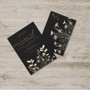 Elegant Charm Wild Flower Black & Gold Wedding Invitation