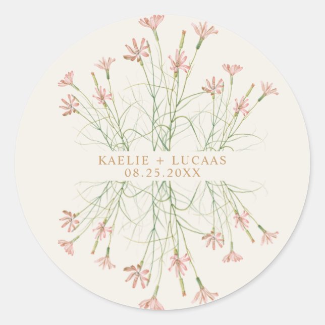 Elegant Charm Wild Flower Wedding  Classic Round Sticker (Front)