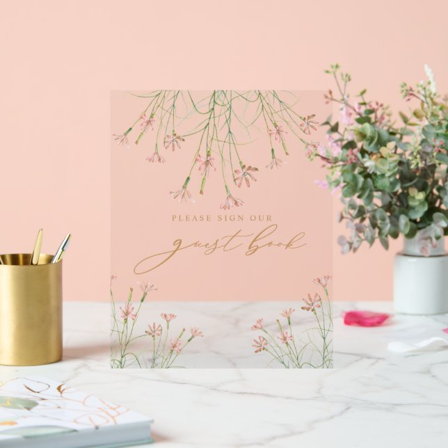 Elegant Charm Wild Flower Wedding Guest Book Acrylic Sign (Wedding)