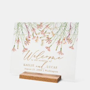 Elegant Charm Wild Flower Wedding Welcome  Acrylic Sign