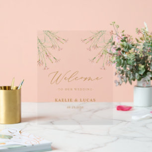 Elegant Charm Wild Flower Wedding Welcome Acrylic Sign