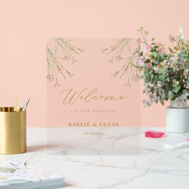 Elegant Charm Wild Flower Wedding Welcome Acrylic Sign (Wedding)