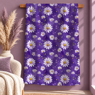 Elegant Charming White Daisy Purple Sage Throw