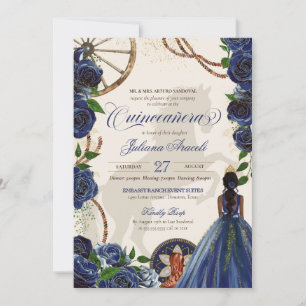 Elegant Charro Blue Rose Western Ranch Quinceanera Invitation