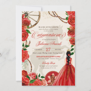 Elegant Charro Red Roses Western Ranch Quinceanera Invitation