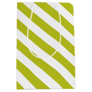 Elegant Chartreuse and White Striped Pattern Medium Gift Bag