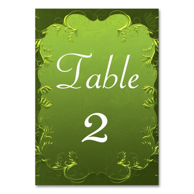 Elegant Chartreuse Blue Wedding Reception Table Number (Front)