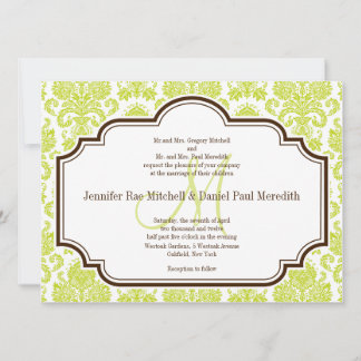 Elegant Chartreuse Damask Wedding Invitations