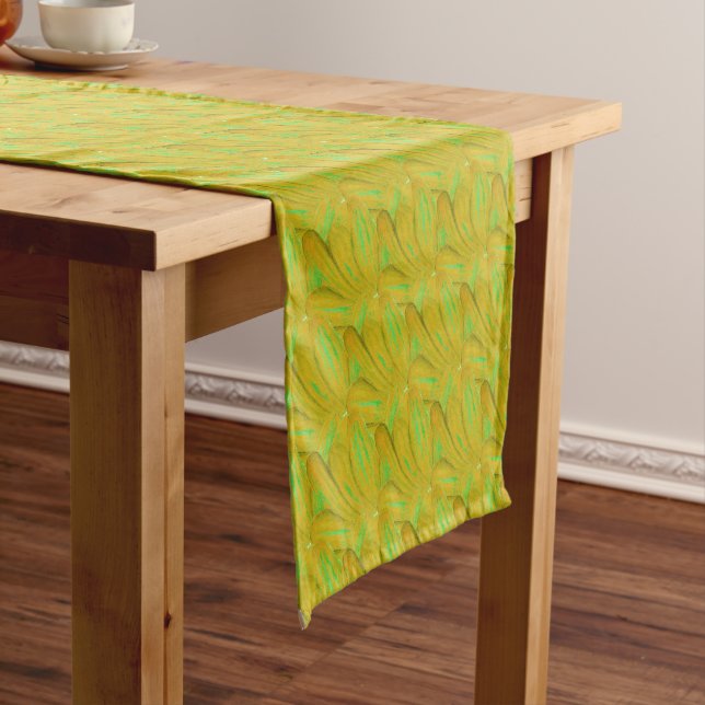 Elegant Chartreuse Green Floral Pattern Short Table Runner (In Situ)