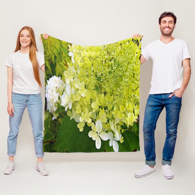 Elegant Chartreuse Green Limelight Hydrangea Fleece Blanket (In Situ)