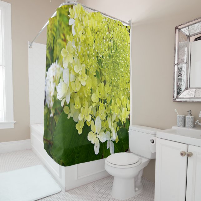 Elegant Chartreuse Green Limelight Hydrangea Shower Curtain (In Situ)