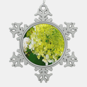 Elegant Chartreuse Green Limelight Hydrangea Snowflake Pewter Christmas Ornament
