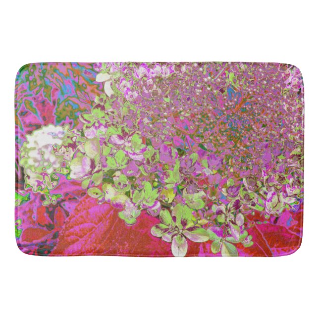 Elegant Chartreuse Green, Pink and Blue Hydrangea Bath Mat (Front)